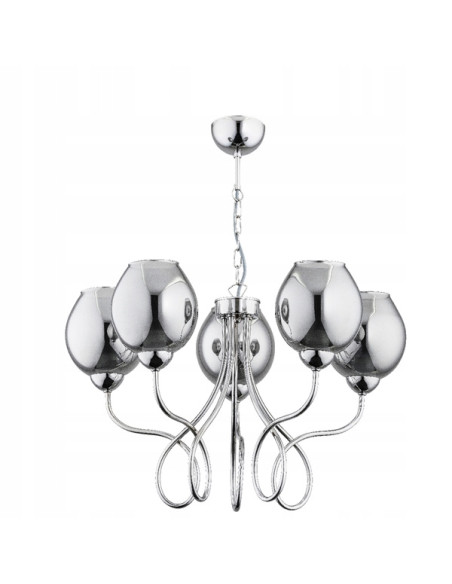 Elegancki żyrandol Fiola z chromowanymi kloszami, 5-punktowe oświetlenie do salonu i jadalni, nowoczesny design.