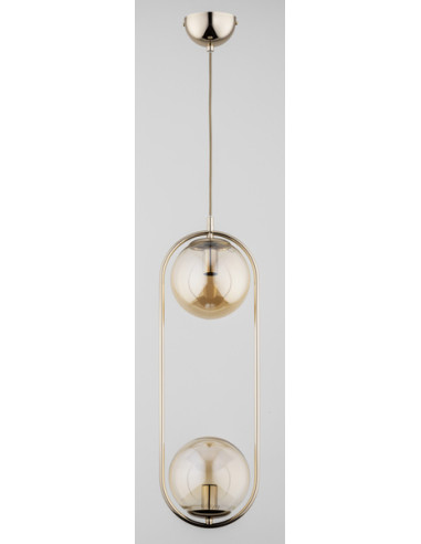 Lampa wisząca OVAL DUAL ZŁOTA z miodowymi kulami – elegancki żyrandol do nowoczesnych wnętrz.