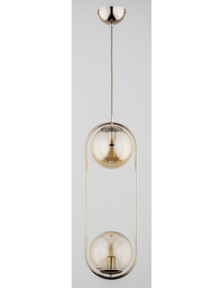 Lampa wisząca OVAL DUAL ZŁOTA z miodowymi kulami – elegancki żyrandol do nowoczesnych wnętrz.