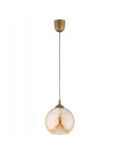 Lampa wisząca FICO w złotym wykończeniu z bursztynowym kloszem - elegancja do jadalni i holu