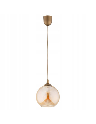 Lampa wisząca FICO w złotym wykończeniu z bursztynowym kloszem - elegancja do jadalni i holu