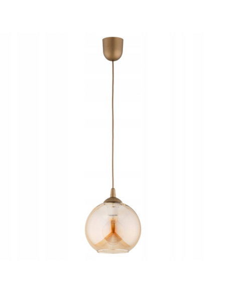 Lampa wisząca FICO w złotym wykończeniu z bursztynowym kloszem - elegancja do jadalni i holu