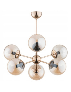 Nowoczesny żyrandol Sandy Złoty z bursztynowymi kloszami - Eleganckie oświetlenie do biura i jadalni