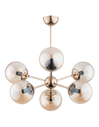 Nowoczesny żyrandol Sandy Złoty z bursztynowymi kloszami - Eleganckie oświetlenie do biura i jadalni