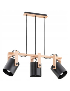 Lampa wisząca TROIS z drewnianymi akcentami - nowoczesny czarny kinkiet do salonu i kuchni