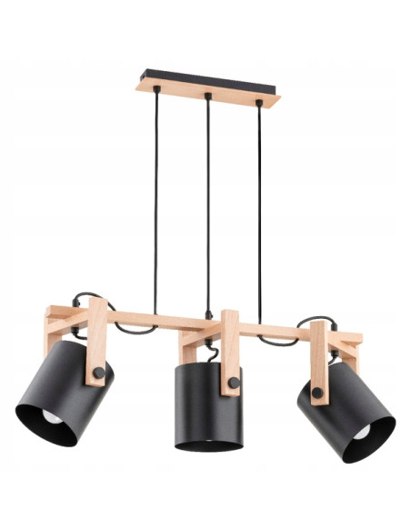 Lampa wisząca TROIS z drewnianymi akcentami - nowoczesny czarny kinkiet do salonu i kuchni