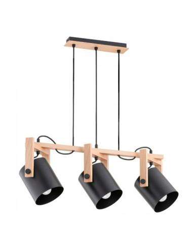 Lampa wisząca TROIS z drewnianymi akcentami - nowoczesny czarny kinkiet do salonu i kuchni