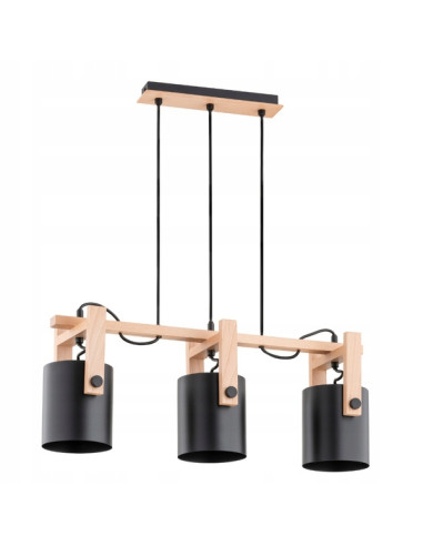Lampa wisząca TROIS z drewnianymi akcentami - nowoczesny czarny kinkiet do salonu i kuchni