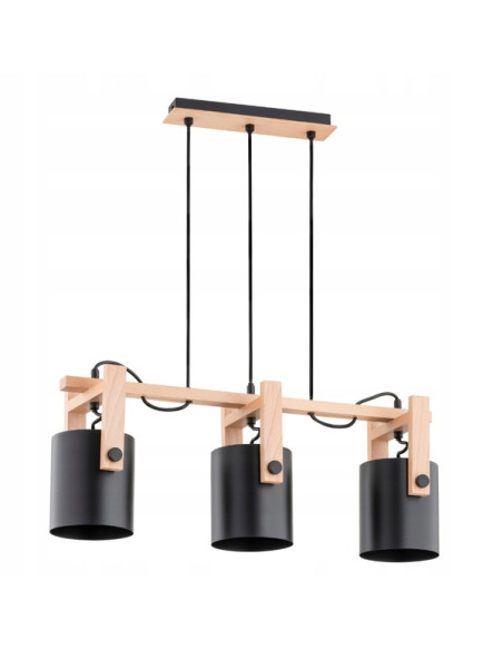 Lampa wisząca TROIS z drewnianymi akcentami - nowoczesny czarny kinkiet do salonu i kuchni