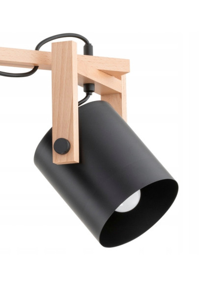 Lampa wisząca TROIS z drewnianymi akcentami - nowoczesny czarny kinkiet do salonu i kuchni