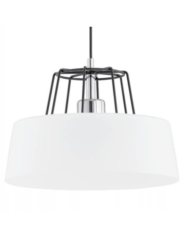 Elegancka lampa wisząca KARKAS z chromowanym wykończeniem i czarnym kloszem do nowoczesnych wnętrz