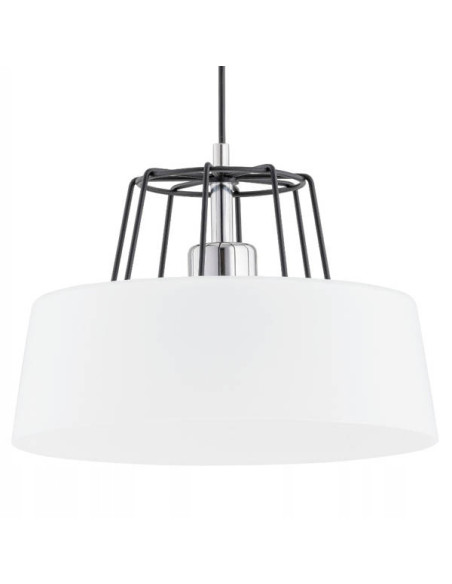 Elegancka lampa wisząca KARKAS z chromowanym wykończeniem i czarnym kloszem do nowoczesnych wnętrz