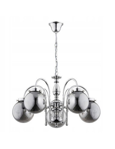 Nowoczesny żyrandol HERO CHROM, 5-punktowy, metalowy z chromowanym wykończeniem do biura, jadalni i kuchni