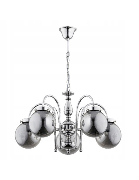 Nowoczesny żyrandol HERO CHROM, 5-punktowy, metalowy z chromowanym wykończeniem do biura, jadalni i kuchni