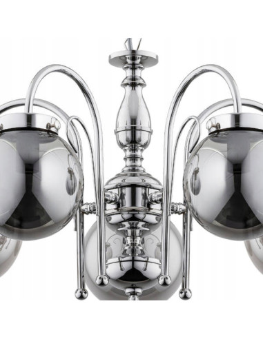 Nowoczesny żyrandol HERO CHROM, 5-punktowy, metalowy z chromowanym wykończeniem do biura, jadalni i kuchni