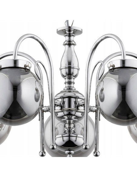 Nowoczesny żyrandol HERO CHROM, 5-punktowy, metalowy z chromowanym wykończeniem do biura, jadalni i kuchni