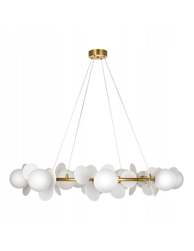 Żyrandol nowoczesny CHIC w złocie z białymi kloszami – elegancka lampa do salonu i jadalni