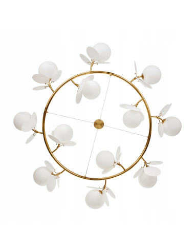 Żyrandol nowoczesny CHIC w złocie z białymi kloszami – elegancka lampa do salonu i jadalni