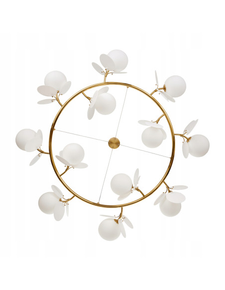 Żyrandol nowoczesny CHIC w złocie z białymi kloszami – elegancka lampa do salonu i jadalni