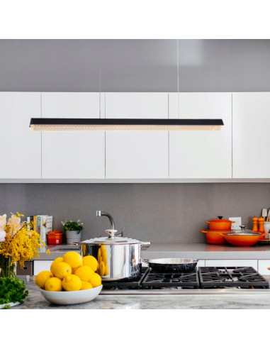 Lampa wisząca LED ANABELLA z kryształowym kloszem, czarna, regulowana, nowoczesny design do jadalni i salonu