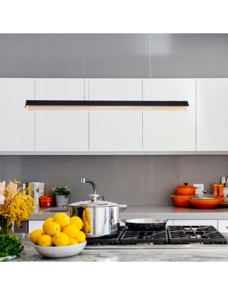 Lampa wisząca LED ANABELLA z kryształowym kloszem, czarna, regulowana, nowoczesny design do jadalni i salonu