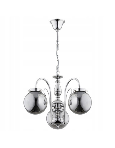 Elegancka lampa wisząca HERO CHROM - nowoczesny żyrandol z chromowanej stali i szklanym kloszem, 3 źródła E14