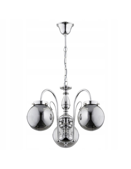 Elegancka lampa wisząca HERO CHROM - nowoczesny żyrandol z chromowanej stali i szklanym kloszem, 3 źródła E14