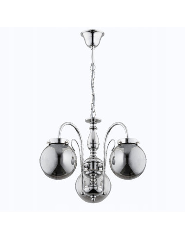 Elegancka lampa wisząca HERO CHROM - nowoczesny żyrandol z chromowanej stali i szklanym kloszem, 3 źródła E14