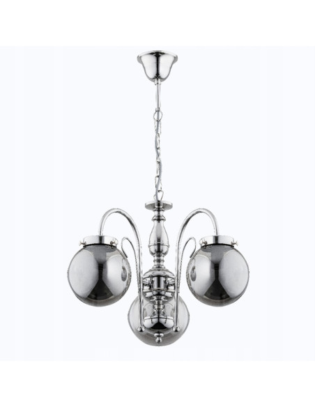 Elegancka lampa wisząca HERO CHROM - nowoczesny żyrandol z chromowanej stali i szklanym kloszem, 3 źródła E14