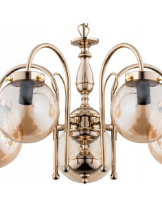 Złoty żyrandol HERO z miodowymi akcentami, elegancki design, 5-punktowe oświetlenie E14, nowoczesność i luksus. 2