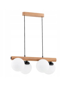 Lampa wisząca ARAGON w stylu skandynawskim z drewnianym akcentem i szklanymi kulami do jadalni, salonu i kuchni