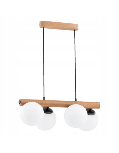 Lampa wisząca ARAGON w stylu skandynawskim z drewnianym akcentem i szklanymi kulami do jadalni, salonu i kuchni