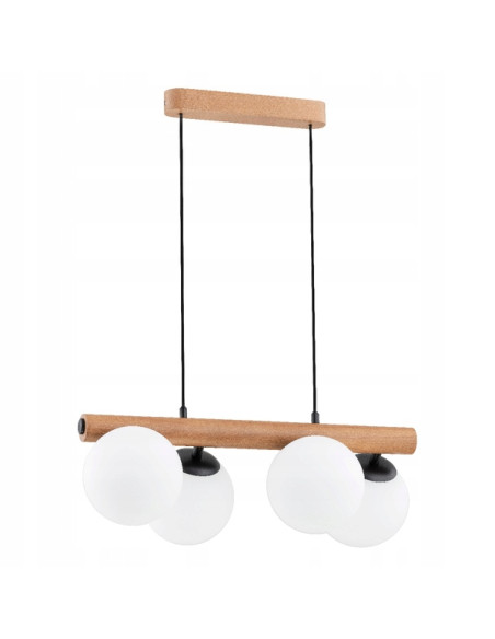 Lampa wisząca ARAGON w stylu skandynawskim z drewnianym akcentem i szklanymi kulami do jadalni, salonu i kuchni