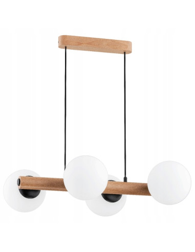 Lampa sufitowa ARAGON w stylu skandynawskim - eleganckie drewniane oświetlenie z mlecznymi kloszami do różnych wnętrz