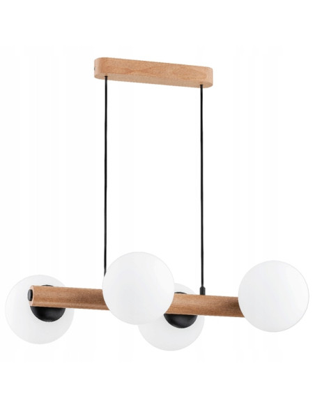 Lampa sufitowa ARAGON w stylu skandynawskim - eleganckie drewniane oświetlenie z mlecznymi kloszami do różnych wnętrz