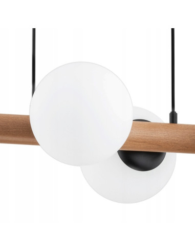 Lampa sufitowa ARAGON w stylu skandynawskim - eleganckie drewniane oświetlenie z mlecznymi kloszami do różnych wnętrz