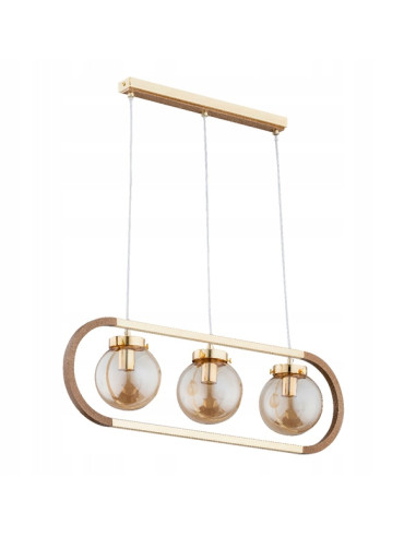 Lampa sufitowa RINO z drewna miodowego w eleganckim złotym stelażu, idealna do nowoczesnych wnętrz