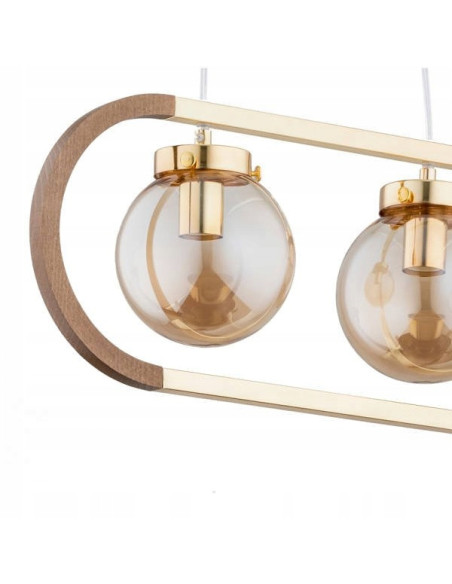 Lampa sufitowa RINO z drewna miodowego w eleganckim złotym stelażu, idealna do nowoczesnych wnętrz