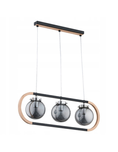 Lampa wisząca RINO BLACK – nowoczesny żyrandol w stylu skandynawskim z chromowanymi kloszami i drewnianymi detalami