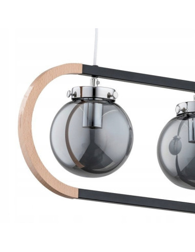 Lampa wisząca RINO BLACK – nowoczesny żyrandol w stylu skandynawskim z chromowanymi kloszami i drewnianymi detalami