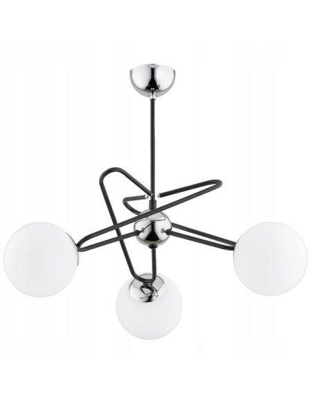 Lampa wisząca SAGITO 3-punktowa spirala z metalowymi prętami i szklanymi kloszami – luksusowe oświetlenie do wnętrz