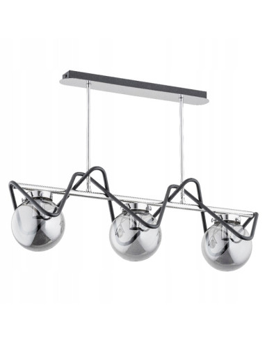 Lampa wisząca Sagito Ponte – nowoczesna, czarna z chromowanymi akcentami, 3-punktowe E14, elegancki design do wnętrz.