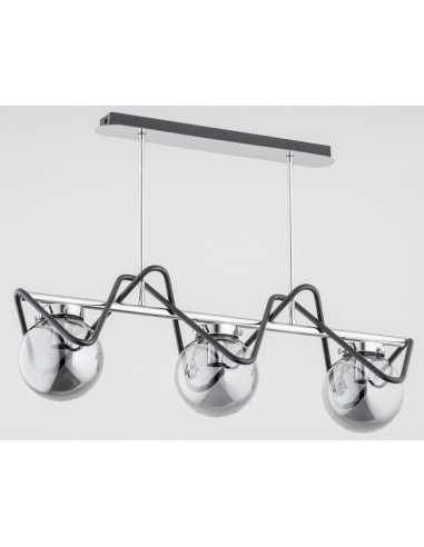 Lampa wisząca Sagito Ponte – nowoczesna, czarna z chromowanymi akcentami, 3-punktowe E14, elegancki design do wnętrz.