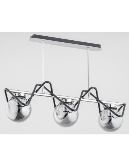 Lampa wisząca Sagito Ponte – nowoczesna, czarna z chromowanymi akcentami, 3-punktowe E14, elegancki design do wnętrz.