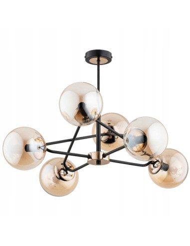 Lampa sufitowa industrialna SAGITO MOSIĄDZ II - czarna z przezroczystymi kloszami, 6 punktów świetlnych, ściemniana.