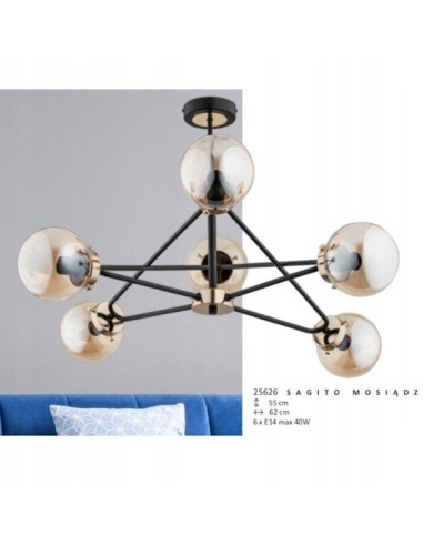 Lampa sufitowa Sagito – elegancka lampa z mosiężnymi akcentami, z regulacją intensywności i nowoczesnym designem.