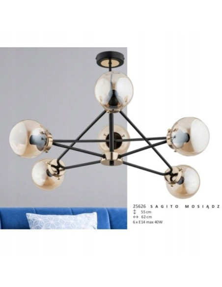 Lampa sufitowa Sagito – elegancka lampa z mosiężnymi akcentami, z regulacją intensywności i nowoczesnym designem.