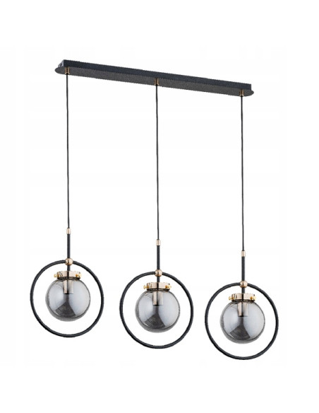 Elegancka lampa wisząca AKIRA w czerni z metalicznymi kloszami - nowoczesne oświetlenie do jadalni i salonu, 3 punkty świetlne.