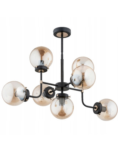 Lampa sufitowa TRANSFORMERS - czarna z miodowymi kulami, loftowy design, 7 punktów świetlnych do biura i salonu.