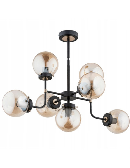Lampa sufitowa TRANSFORMERS - czarna z miodowymi kulami, loftowy design, 7 punktów świetlnych do biura i salonu.